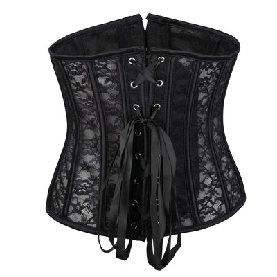 The Dominique Lace Fashion Corset - A delicate underbust waist cincher made of lace, and available in black or white.