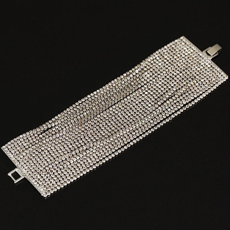 Mikaela Luxury Crystal Bracelet - A swaroviski crystal cuff made of 22 strands of crystals layered one upon the other, with a clasp to hold them in place.