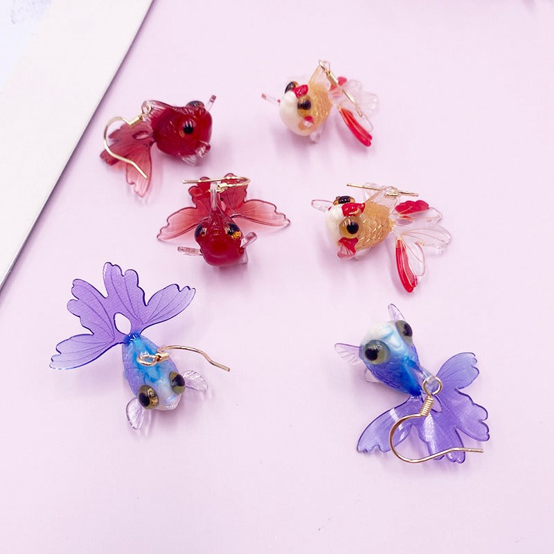 Amphitrite Earrings - Adorable tiny resin goldfish earrings. 