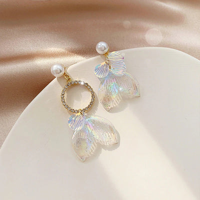 Pearlescent Mermaid Asymmetrical Earrings - Lovely lopsided iridescent earrings with a seaside theme.