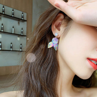 Pearlescent Mermaid Asymmetrical Earrings - Lovely lopsided iridescent earrings with a seaside theme.