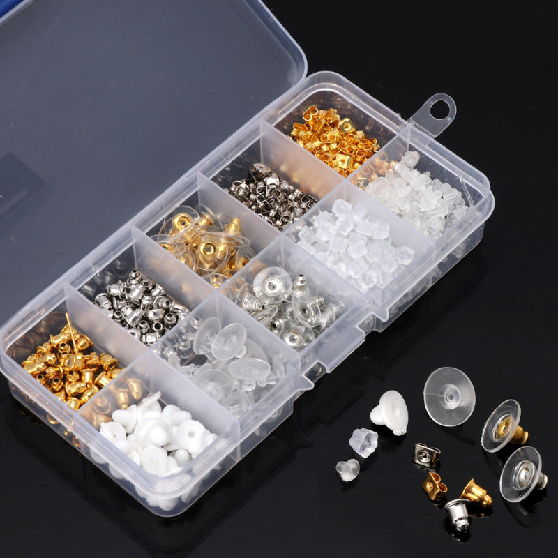 Earring Backs Kit - Variety Pack - A small plastic kit that contains ten different types of earring backs in an assortment of colours and styles.