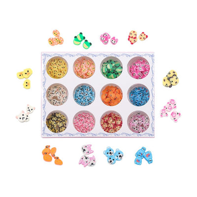 Colourful Cartoon Filler Kits - Small kits containing an assortment of brightly-coloured polymer clay filler trinkets for lockets, resin, slime, and other crafts.