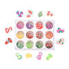 Colourful Cartoon Filler Kits - Small kits containing an assortment of brightly-coloured polymer clay filler trinkets for lockets, resin, slime, and other crafts.