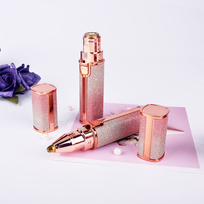 Aphrodite's Kiss 2-in-1 USB Eyebrow Trimmer & Shaver - A cute USB chargeable eyebrow trimmer, available with a glittery rainbow case or a pink case.