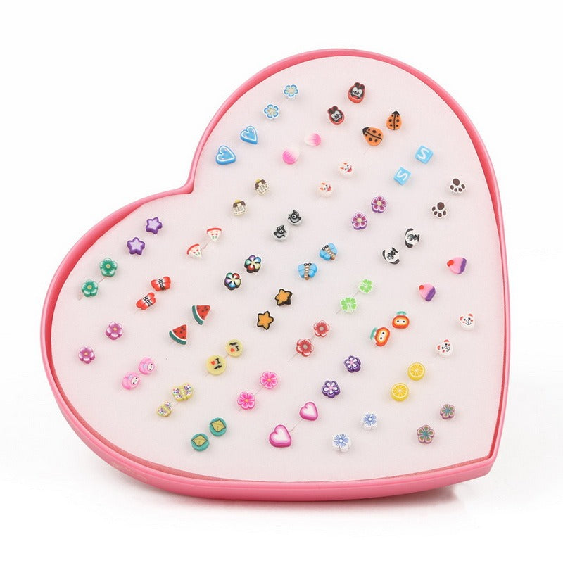 The Sassy Fash Children's Earring Set - an assortment of silicone-stemmed hypoallergenic earrings in a cute heart-shaped box.