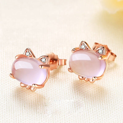 The Bastet Set - An adorable rose quartz/pink opal cat themed jewellery set.