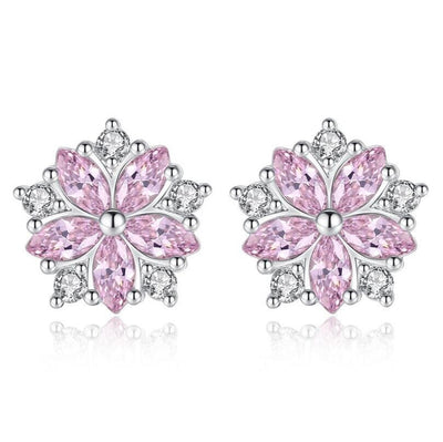 Asuka Cherry Blossom Stud Earrings - Small, delicate crystal earrings shaped like little flowers.  Available in pink or white.