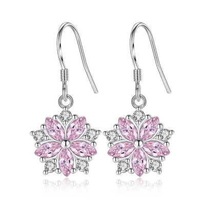 Asuka Cherry Blossom French Hook Earrings - Small, delicate crystal earrings shaped like little flowers.