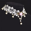 The Samantha Choker - A delicate white lace choker adorned with pink roses, faux pearls, and bronze hardware.