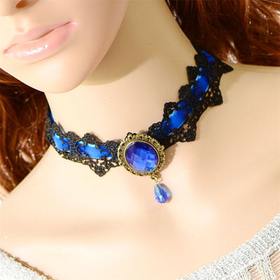 The Genevieve Choker - A black lace and contrast colour choker available in red, blue, green, or purple.