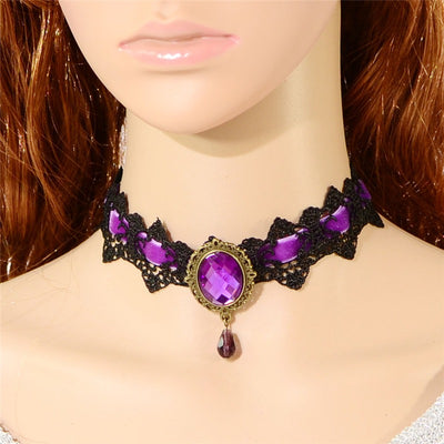 The Genevieve Choker - A black lace and contrast colour choker available in red, blue, green, or purple.
