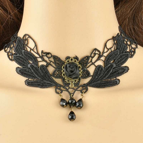 The Rosalie Choker - A black lace necklace with rosebuds.