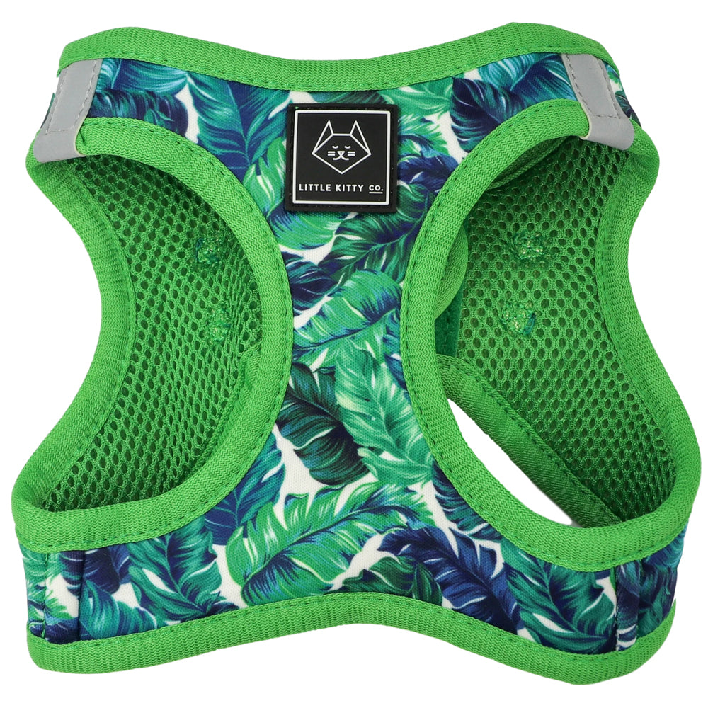 Little Kitty Co. Cat Step-In Harness - Vacay Palms (Limited Edition) - A vibrant green cat harness with soft, breathable lining and a lovely fern print on the outside. 