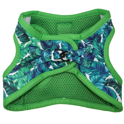Little Kitty Co. Cat Step-In Harness - Vacay Palms (Limited Edition) - A vibrant green cat harness with soft, breathable lining and a lovely fern print on the outside.