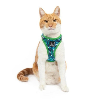 Little Kitty Co. Cat Step-In Harness - Vacay Palms (Limited Edition) - A vibrant green cat harness with soft, breathable lining and a lovely fern print on the outside.