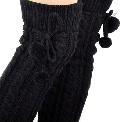 The Snuggle Weather Leg Warmers - A pair of adorable knit over-knee leg warmers available in six snuggly winter colours: Blackout (black),  Hot Chocolate (dark brown), Tempest (dark grey), Overcast (light grey), Gingerbread (light brown), and Snowdrift (white).