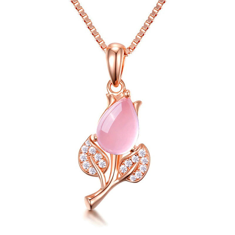 The Thumbelina Necklace - A lovely delicate pink opal pendant studded with crystals. 