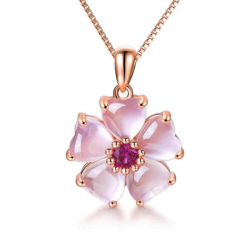 The Freya Necklace - A lovely delicate pink opal pendant studded with crystals. 