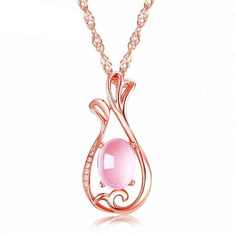 The Galatea Necklace - A lovely delicate pink opal pendant studded with crystals. 