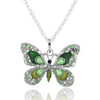 The Cethosia Butterfly Necklace - Beautiful medium length silver coloured necklaces with butterfly pendants in blue, green, red, pink, purple, and honey orange gold.