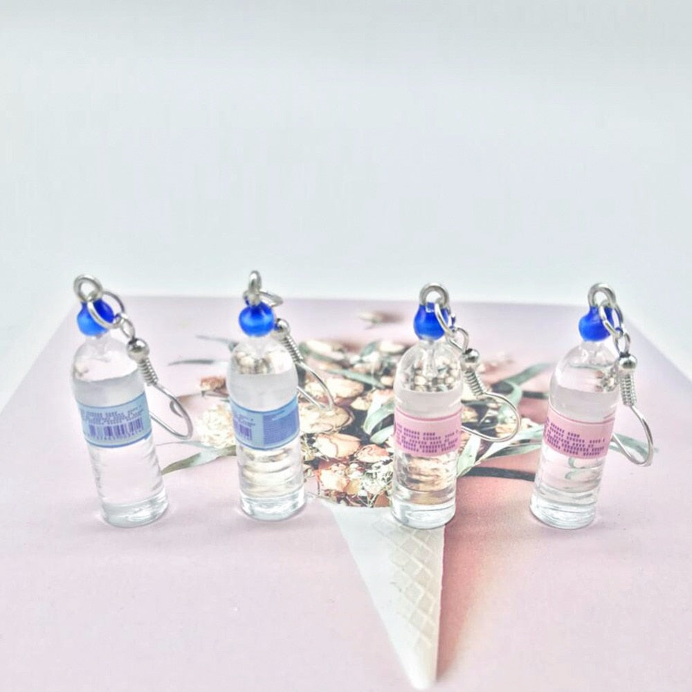 Teenytopia Bottled Water Earrings - Cute french hook earrings with miniature mineral bottles of water made of painted resin attached.