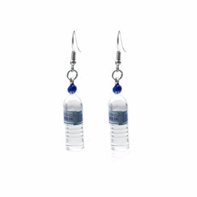 Teenytopia Bottled Water Earrings - Cute french hook earrings with miniature mineral bottles of water made of painted resin attached.