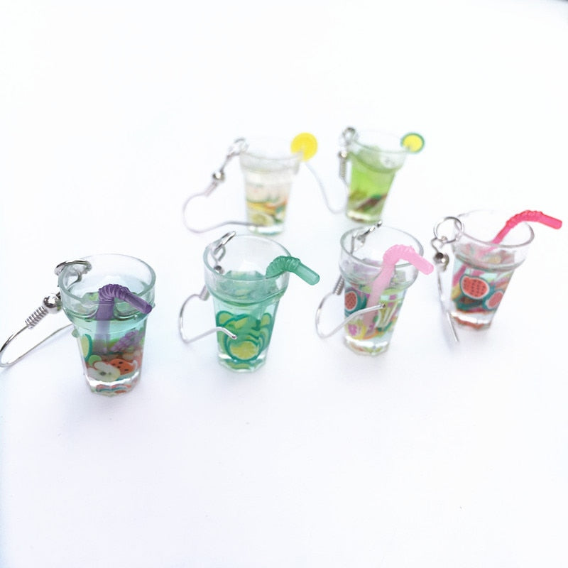 Teenytopia Fruit Punch Earrings - Adorable french hook earrings that look like tiny cups of fruit-filled punch, some with straws and some without.  
