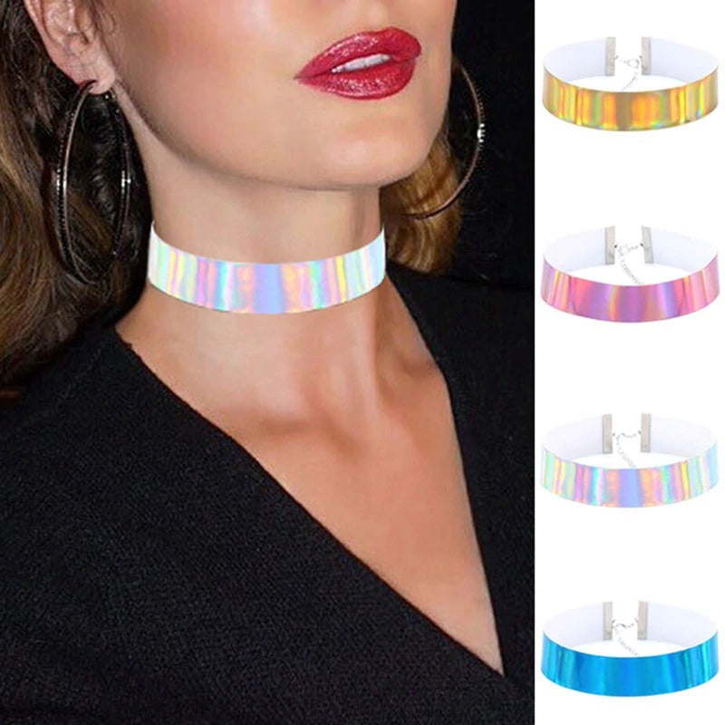 The Retro Revival - Hologram Choker Sets - Vibrant colourful faux leather rainbow holo chokers.