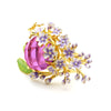 The Anthousai Ring - A lovely vibrant floral ring with a large coloured crystal surrounded by tiny enamel flowers and leaves.