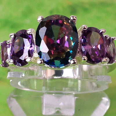 The Fashionista's Ring - A lovely 5-stone silver ring with large crystals in an assortment of colours.