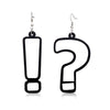 Retro Revival Interrobang Earrings - Large acrylic comic book style earrings featuring a question mark (?) and exclamation point (!) which form a symbol called in interrobang (!?) when worn together.