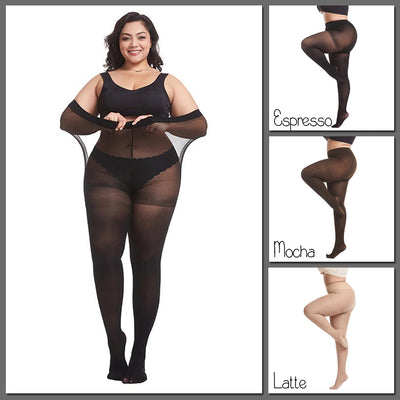 Essentials Queen-Size Ultra-Stretch Tights - Opaque - Extra stretchy stockings for plus-size people, available in black, brown, and cream colours.