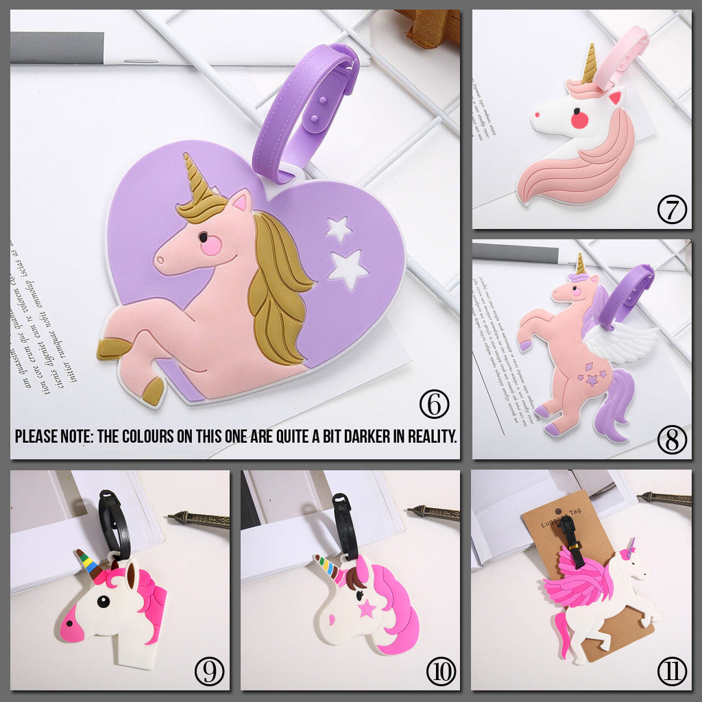 Unicorn Beau Tags - Adorable luggage tags in an assortment of unicorn, pony, and rainbow designs.